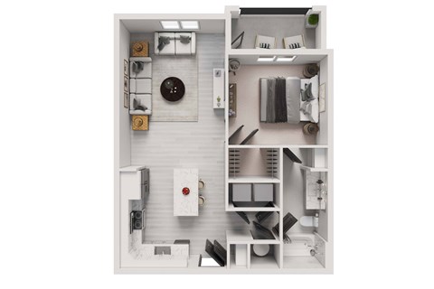 Floor plan for 1 bed, 1 bath, 754 sqft